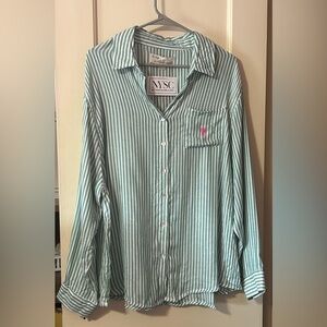 NWT Vintage Havana Green & White Striped Button-Down Shirt Resort wear